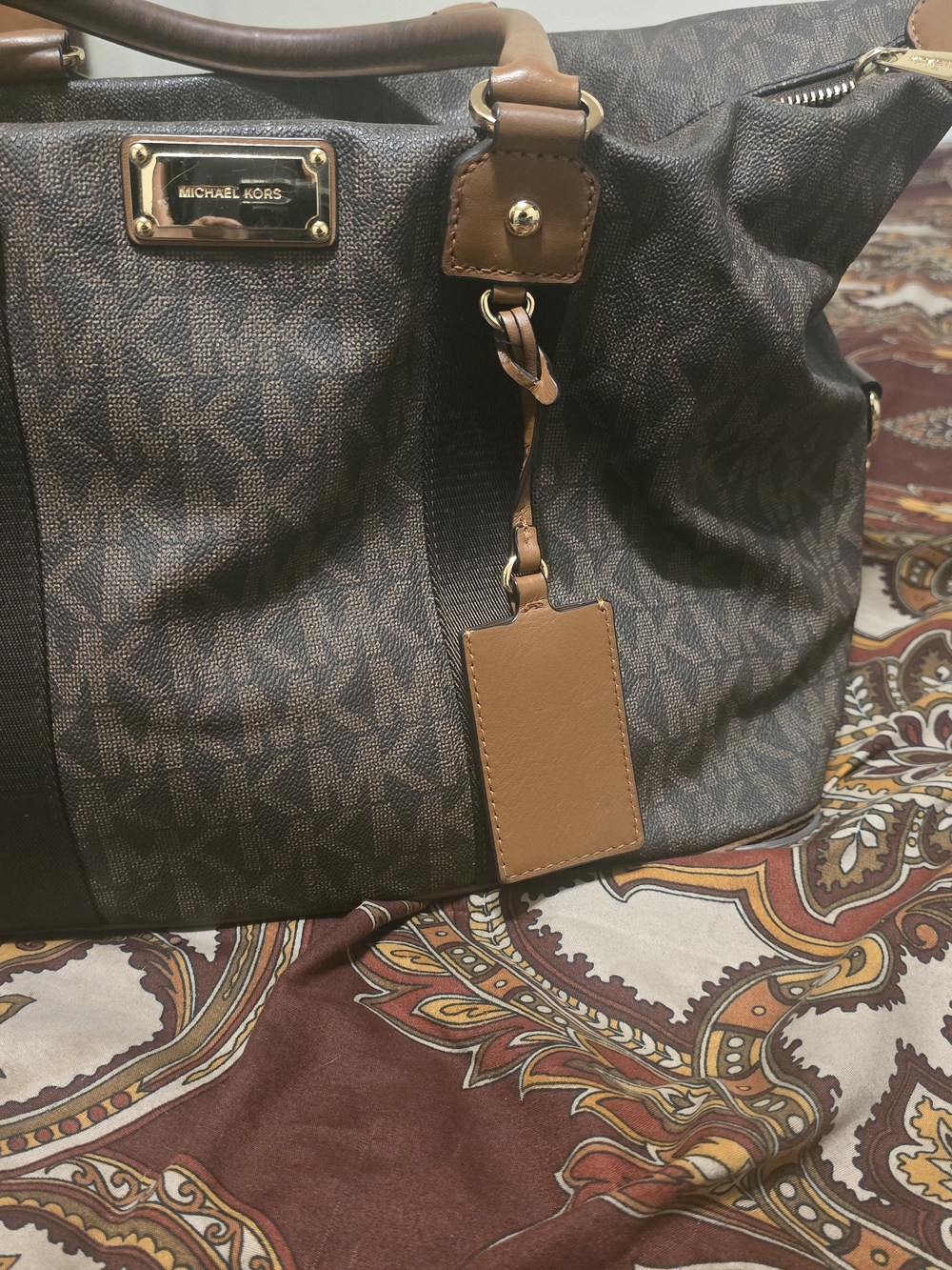 Michael Kors Logo Satchel in Brown & Black
